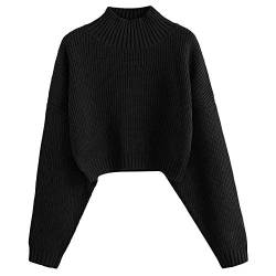 ZAFUL Damen Rollkragenpullover, Kurzer Pullover, Langarm Jumper Sweater (A-Schwarz, L) von ZAFUL