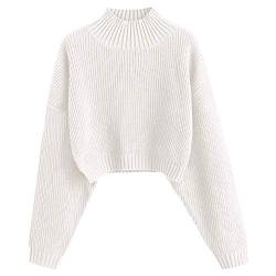 ZAFUL Damen Rollkragenpullover, Kurzer Pullover, Langarm Jumper Sweater (A-Weiß, XL) von ZAFUL