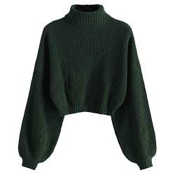 ZAFUL Damen Rollkragenpullover, Kurzer Pullover, Langarm Jumper Sweater (Dunkelgrün, M) von ZAFUL