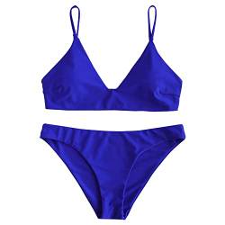 ZAFUL Damen Solid Spaghetti Strap Bralette Bikini Set Zweiteiliger Badeanzug, Kobaltblau, XL von ZAFUL