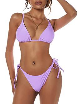 ZAFUL Damen Triangel Bikini Floral String Bikini Set Zweiteiliger Badeanzug Badeanzüge, violett, Medium von ZAFUL
