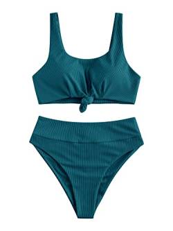 ZAFUL Damen U-Ausschnitt Hohe Taille Bikini Zweiteilige Badeanzüge Set, A-pfauenblau, S von ZAFUL