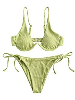 ZAFUL Damen Zweiteiliger Bügel Bikini-Set, Leopardenmuster Criss Cross Push Up High-Cut Gepolsterte Bikini Badeanzug (A-Grün,M) von ZAFUL