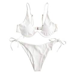 ZAFUL Damen Zweiteiliger Bügel Bikini-Set, Leopardenmuster Criss Cross Push Up High-Cut Gepolsterte Bikini Badeanzug (A-Weiß,L) von ZAFUL