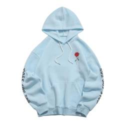 ZAFUL Herren Fleece Hoodie Unisex Rose Brief Drucken Kapuzenpullover Känguru Tasche Sweatshirt, Hell, blau, X-Large von ZAFUL