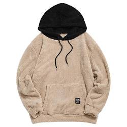 ZAFUL Herren Hoodie Plüsch Pullover mit Kängurutasche, Fuzzy Plüsch Teddy Kapuzenpullover für Herbst Winter (Braun-S) von ZAFUL