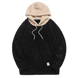 ZAFUL Herren Hoodie Plüsch Pullover mit Kängurutasche, Fuzzy Plüsch Teddy Kapuzenpullover für Herbst Winter (Schwarz+grau-M) von ZAFUL