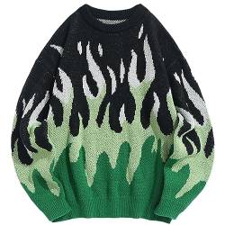 ZAFUL Herren-Pullover mit Rundhalsausschnitt, Y2K, ästhetische Flammen-Grafik, Strickpullover, lässiger Pullover, langärmelig, Grün , X-Groß von ZAFUL