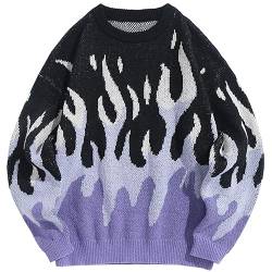 ZAFUL Herren-Pullover mit Rundhalsausschnitt, Y2K, ästhetische Flammen-Grafik, Strickpullover, lässiger Pullover, langärmelig, Violett, XX-Large von ZAFUL
