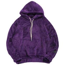 ZAFUL Hoodie Herren Sweatshirt mit Kangaroo Pocket, Plüsch einfarbiger Kapuzenpullover für Herbst Winter (Violett-S) von ZAFUL