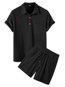 ZAFUL Lässige Button-Down-Shirts für Herren, kurzärmelig, gestreift, Hemden, Button-Down-Tops, G-black, Medium von ZAFUL