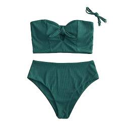 ZAFUL Ribbed Keyhole Tied High Waisted Tankini Swimsuit - Deep Green 2XL von ZAFUL