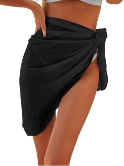 ZAFUL Schmucklos Krawattenseite Strand Sarong Pareo Bikini Zudecken Wickelnrock Strandkleider für Damen (1-Schwarz,One Size) von ZAFUL