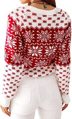 ZAFUL Women's Christmas Snowflake Reindeer Knitted Sweater Long Sleeve Crew Neck Heart Animal Print Pullover Knitwear von ZAFUL