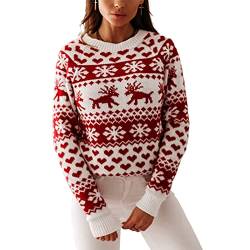 ZAFUL Women's Christmas Snowflake Reindeer Knitted Sweater Long Sleeve Crew Neck Heart Animal Print Pullover Knitwear von ZAFUL