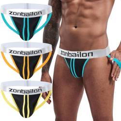 ZAIGELUO Herren Jockstraps Niedrig sitzende Unterwäsche Sport Tanga mit Beinriemen Männer String Sportunterwäsche Athletische Unterstützer 3XL 3er Pack von ZAIGELUO