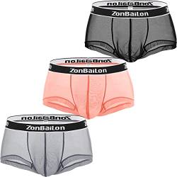 ZAIGELUO Herren Sexy Boxershort Transparent Männer Durchsichtiges Mesh Unterhosen Atmungsaktiv Weiche Unterwäsche 2XL 3-Pack von ZAIGELUO