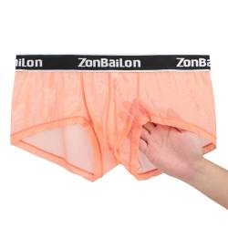 ZAIGELUO Herren Sexy Boxershort Transparent Männer Durchsichtiges Mesh Unterhosen Atmungsaktiv Weiche Unterwäsche 3XL Orange von ZAIGELUO