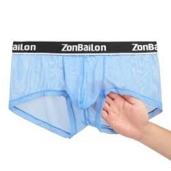 ZAIGELUO Herren Sexy Boxershort Transparent Männer Durchsichtiges Mesh Unterhosen Atmungsaktiv Weiche Unterwäsche L Blue von ZAIGELUO