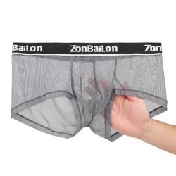 ZAIGELUO Herren Sexy Boxershort Transparent Männer Durchsichtiges Mesh Unterhosen Atmungsaktiv Weiche Unterwäsche L Grey von ZAIGELUO