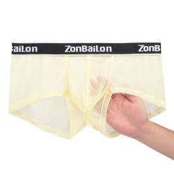 ZAIGELUO Herren Sexy Boxershort Transparent Männer Durchsichtiges Mesh Unterhosen Atmungsaktiv Weiche Unterwäsche M Yellow von ZAIGELUO