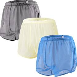 ZAIGELUO Herren Transparent Shorts Boxershorts Männer Mesh Durchsichtige Lockere Unterhose Large Split Side Atmungsaktive Freizeit Unterwäsche Nachtwäsche M 3-Pack von ZAIGELUO