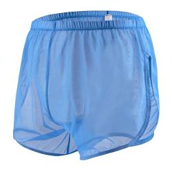 ZAIGELUO Herren Transparent Shorts Boxershorts Männer Mesh Durchsichtige Lockere Unterhose Large Split Side Atmungsaktive Freizeit Unterwäsche Nachtwäsche M Blau von ZAIGELUO