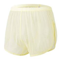 ZAIGELUO Herren Transparent Shorts Boxershorts Männer Mesh Durchsichtige Lockere Unterhose Large Split Side Atmungsaktive Freizeit Unterwäsche Nachtwäsche M Gelb von ZAIGELUO