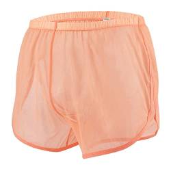 ZAIGELUO Herren Transparent Shorts Boxershorts Männer Mesh Durchsichtige Lockere Unterwäsche mit Large Split Side Atmungsaktive Freizeit Unterhose Nachtwäsche 2XL Orange von ZAIGELUO