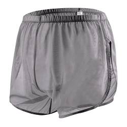 ZAIGELUO Herren Transparent Shorts Boxershorts Männer Mesh Durchsichtige Lockere Unterwäsche mit Large Split Side Atmungsaktive Freizeit Unterhose Nachtwäsche 3XL Grau von ZAIGELUO