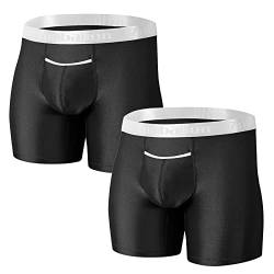 ZAIGELUO Mens Bulge Enhancing Pouch Boxer with Open Fly Ice Silk Seamless Underwear Long Leg Boxer Briefs 3XL Black von ZAIGELUO