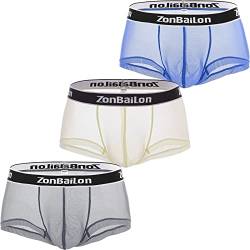 ZAIGELUO Unterwäsche Herren Sexy 3er Pack Transparent Boxershorts Herren Mesh Hipster Atmungsaktive Unterhosen XL von ZAIGELUO