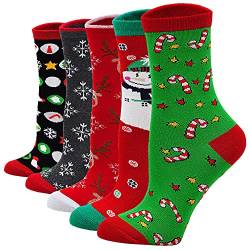 ZAKASA Damen Weihnachtssocken Bunte Sportsocken: Baumwoll Kuschelsocken Lustige Socken mit Weihnachtsmann Motiv Neuheit Christmas Socken Neujahr Geschenk für Frau EU 35-41 Weihnachten-C, 5 Paare von ZAKASA