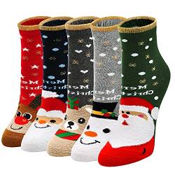 ZAKASA Damen Weihnachtssocken Lustige Sportsocken: Baumwoll Kuschelsocken Bunte Socken mit Weihnachtsmann Motiv Neuheit Christmas Socken Neujahr Geschenk für Frau EU 35-41 Weihnachten-A, 5 Paare von ZAKASA