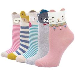 ZAKASA Lustige Kinder Kindersocken Mädchen Socken : Baumwolle Socken Cartoon Nette Katze Hund Gemustert für Kleinkind Mädchen Größe 20-34,2-11 Jahre alt,5 Paare Tier Socken von ZAKASA