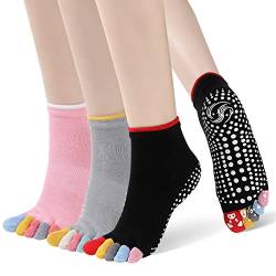 ZAKASA Rutschfeste Damen Yoga Zehensocken: Lustige Stoppersocken für Pilates Tanz Krankenhaus Fitness Sport Bunte Erwachsene Yogasocken mit Grip Gummisohlen EU36-39 Flecken-3 Paare von ZAKASA