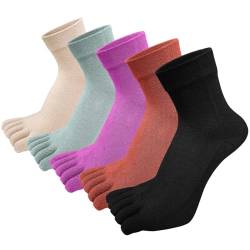 ZAKASA Zehensocken Damen Sneaker Socken: Five Finger Socken Frauen Kurz Socken mit Zehen Bunte Baumwolle Sportsocken Dunkel 5 Paare EU 35-42 von ZAKASA