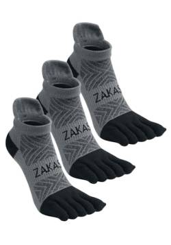 ZAKASA Zehensocken Herren Finger Socken: Kurz Sneaker socken mit zehen Männer Coolmax Anti Schweiß Socken Atmungsaktive Sportsocken für Laufen Running 39-42 Schwarz-3 Paare von ZAKASA