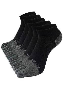 ZAKASA Zehensocken Herren Sneaker Socken: Five Finger Socken Laufsocken Männer Kurze Socken mit Zehen Baumwolle Sportsocken Atmungsaktiv 43-46 Schwarz-5 Paare von ZAKASA
