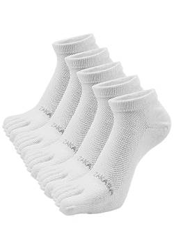 ZAKASA Zehensocken Herren Sneaker Socken: Five Finger Socken Laufsocken Männer Kurze Socken mit Zehen Baumwolle Sportsocken Atmungsaktiv 43-46 Weiss-5 Paare von ZAKASA