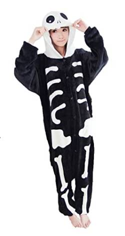 ZAKWAS Flanell Onesie Pyjama Halloween Christmas Costume Cosplay Unisex Erwachsene Einteiler Schlafanzug Skelett L von ZAKWAS