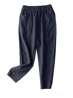 ZANZEA Culottes Hosen Damen Lose Sommer Leinenhose Große Größen Einfarbig Jogginghose Leichte Arbeitshose mit Tasche C-Marineblau S von ZANZEA