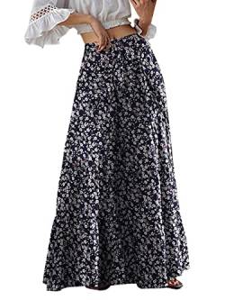 ZANZEA Damen Blumen hoher Taille Palazzo Hose mit weitem Bein Lange Einfarbig Casual Freizeithose Pants blau 3XL von ZANZEA