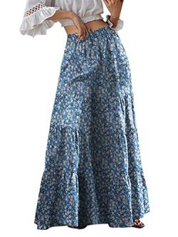 ZANZEA Damen Blumen hoher Taille Palazzo Hose mit weitem Bein Lange Einfarbig Casual Freizeithose Pants hellblau 5XL von ZANZEA