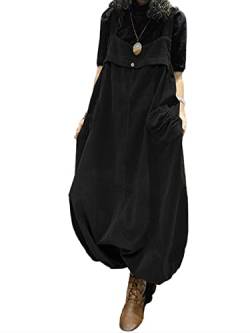 ZANZEA Damen Cord Latzhose Retro Elegant Jumpsuits Einfarbig Casual Oversize Overalls Haremshose mit Taschen A-Schwarz S von ZANZEA