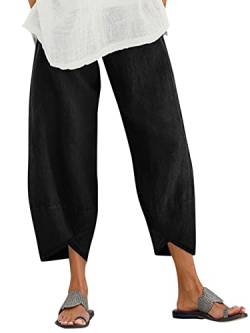 ZANZEA Damen Freizeithose Baumwolle Leinen Kurze Hose Loose Fit Gerade Elastische Taille Chinohose mit Tasche Schwarz 5XL von ZANZEA