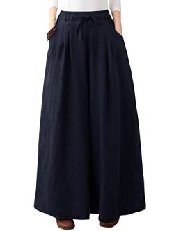 ZANZEA Damen Haremshose Palazzo Pants Baumwolle Leinenhose Schlicht Loose Fit Weites Bein Lange Hose Freizeit Einfarbig Casual Trousers Blau M von ZANZEA