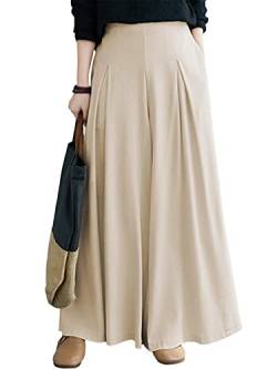 ZANZEA Damen Hose mit Weitem Bein Elegante Lange Hosen Lose Freizeithose Hoher Taille Palazzohose mit Taschen 02-Beige M von ZANZEA