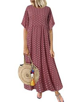 ZANZEA Damen Kleid Elegant Rundhals Kurzarm Maxikleid Loose Polka Dot Freizeitkleid Lässig Sommer Strandkleid C-Pink 4XL von ZANZEA