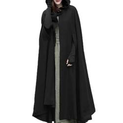 ZANZEA Damen Lang Cape Mantel Umhang mit Kapuze Oversize Poncho Wollmantel Gothic Cosplay Jacke Freizeit Casual Winter Outwear Lang-Schwarz M von ZANZEA